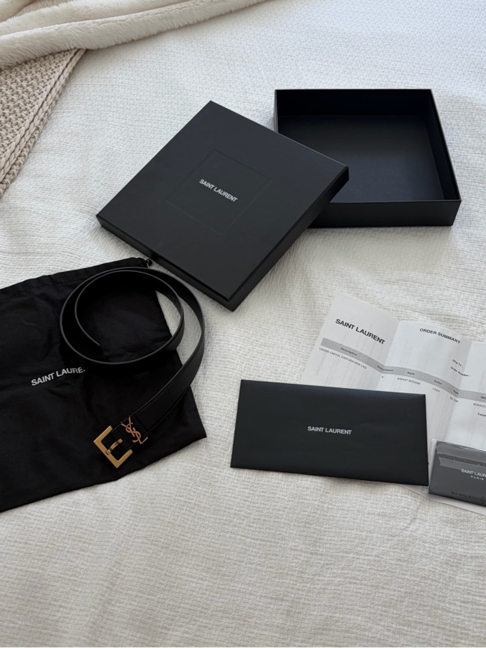 Saint Laurent Black Leather Belt with Gold YSL Buckle